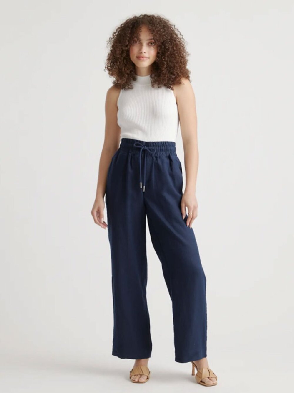 Quince 100% European Linen Wide Leg Pants in Deep Navy medium